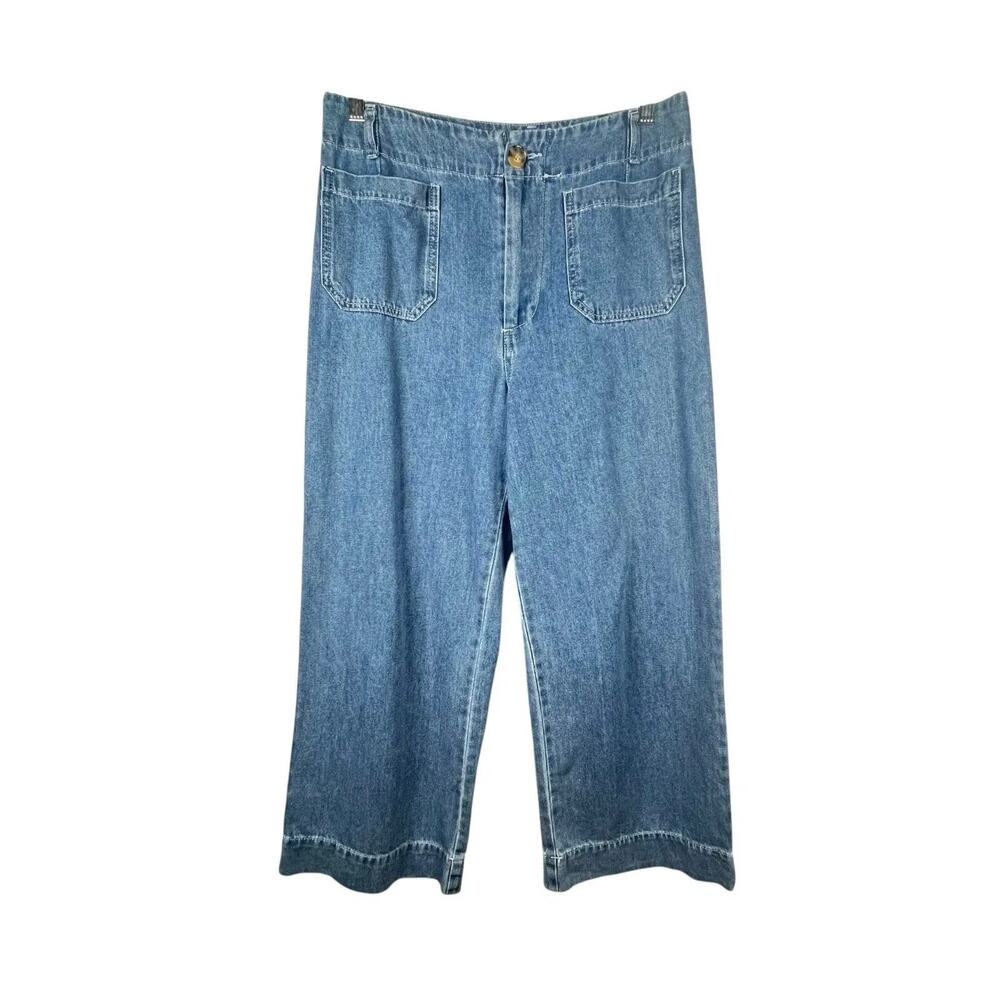Velvet Heart Alyx Cropped Wide Leg Jeans Womens 29 Blue Denim Patch Pockets